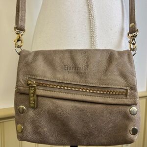 Hammitt VIP Small Crossbody Bag Taupe Gray Leather Gold Hardware Concert Purse